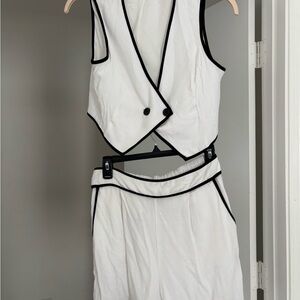 White Vest and Skirt Set with Black Trim